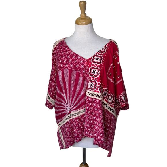 FREE PEOPLE Thunder Road Tee Western Bandana Boho Oversized XS - Picture 1 of 12